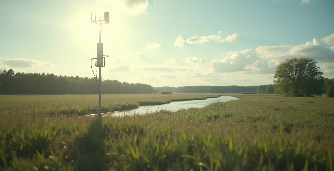 Illustration montrant un paysage rural québécois avec icônes symbolisant des zones blanches, un téléphone satellite, et un GPS hors-ligne