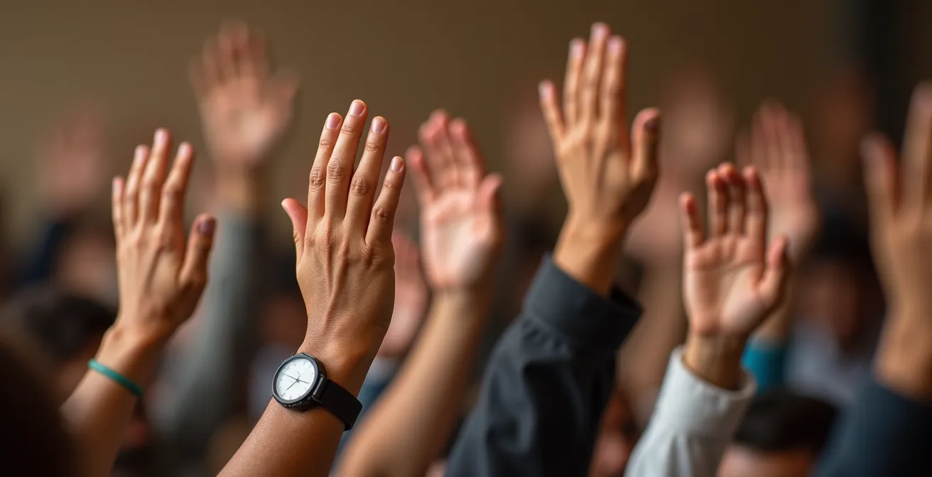 Assemblée générale d'une coopérative régionale avec membres votant à main levée
