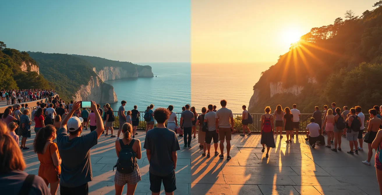 Comparaison visuelle d'un site touristique avant et après mise en place de quotas