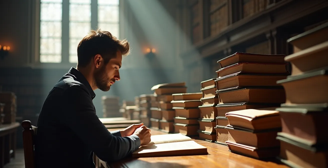 Chercheur consultant des archives historiques dans une bibliothèque universitaire québécoise