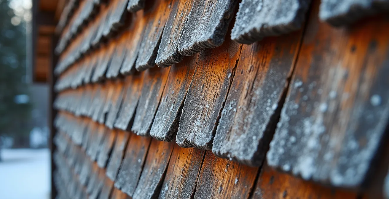 Vue macro de détails architecturaux traditionnels d'un chalet québécois