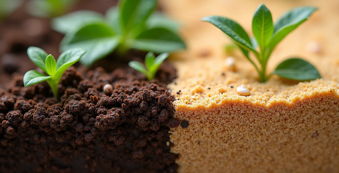 Coupe transversale microscopique montrant la structure du sol forestier versus dunaire