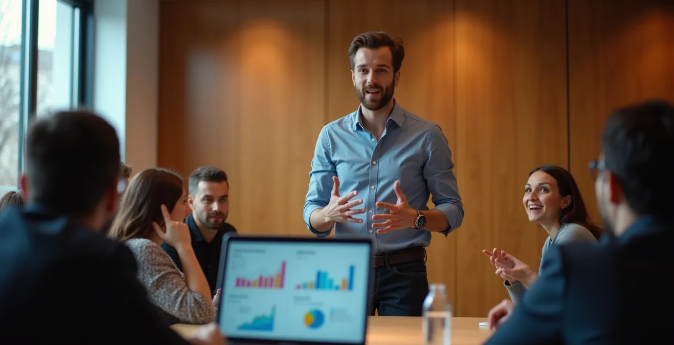 Entrepreneur présentant son projet devant un jury d'incubateur