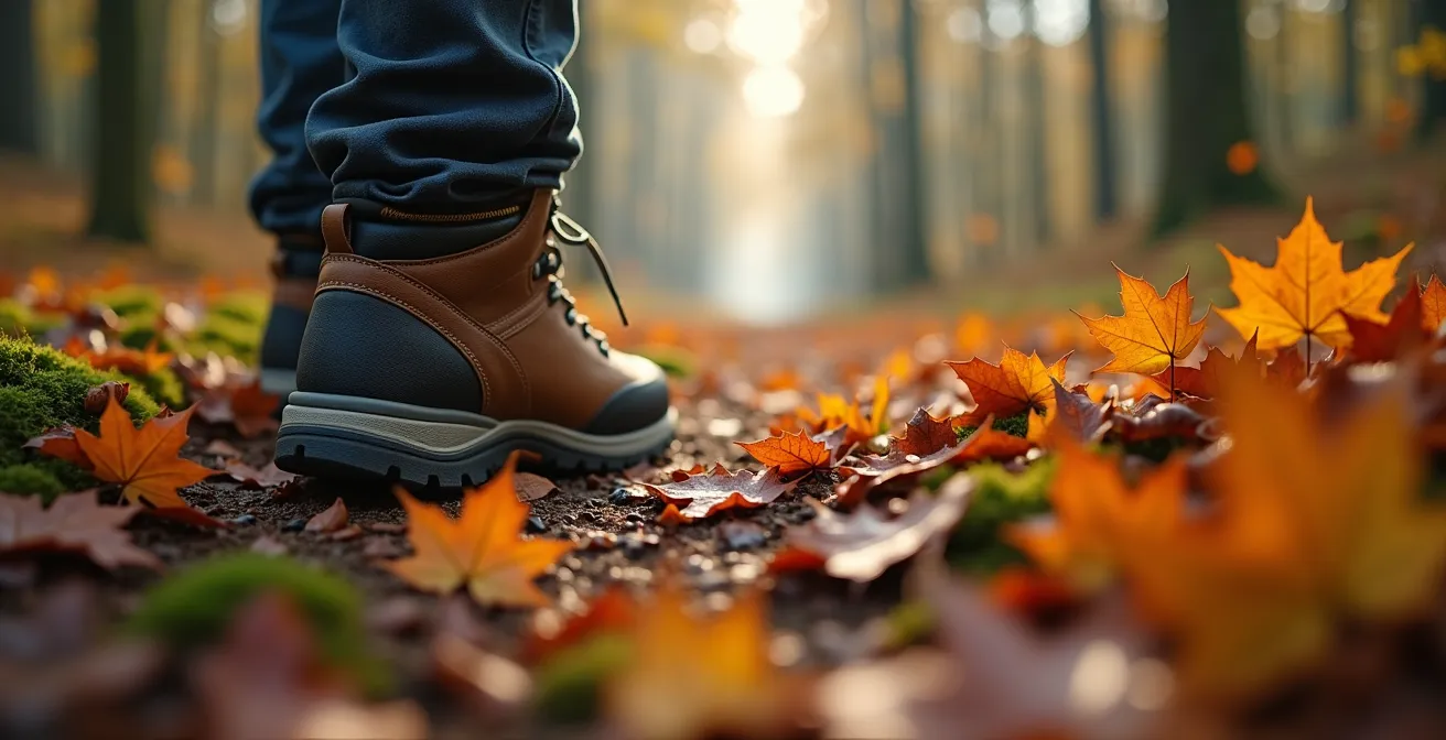 Randonneur solitaire sur le Sentier national en automne dans une forêt québécoise