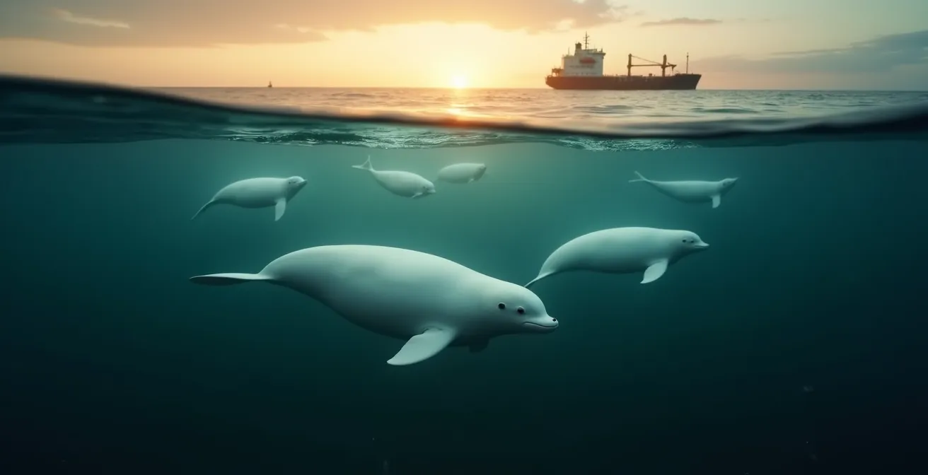 Vue sous-marine du Saint-Laurent montrant l'impact de la pollution sonore sur les bélugas