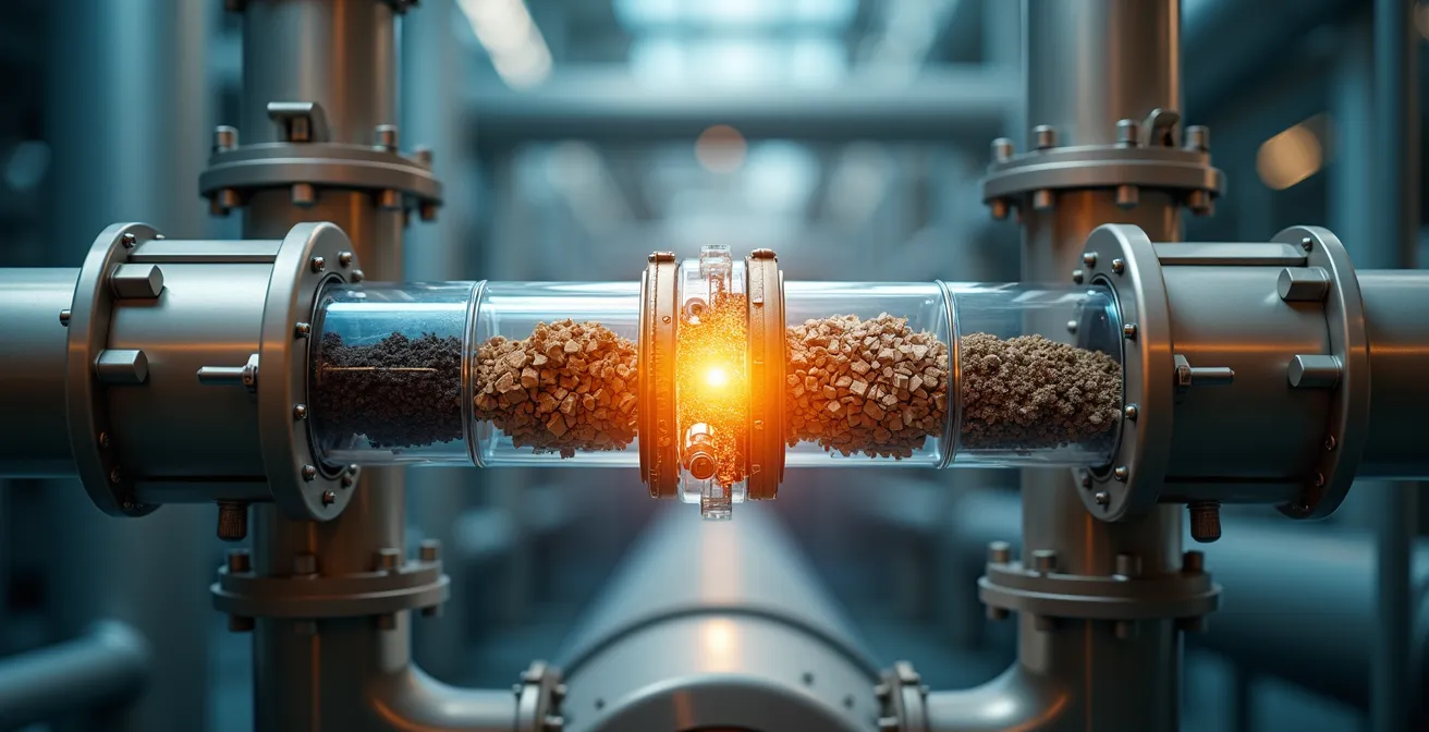 Installation industrielle moderne montrant des tuyaux de connexion entre différentes usines pour l'échange de matières et d'énergie