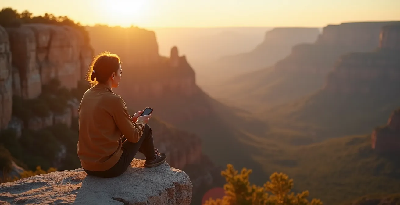 Portrait d'un visiteur en contemplation paisible dans un site naturel préservé